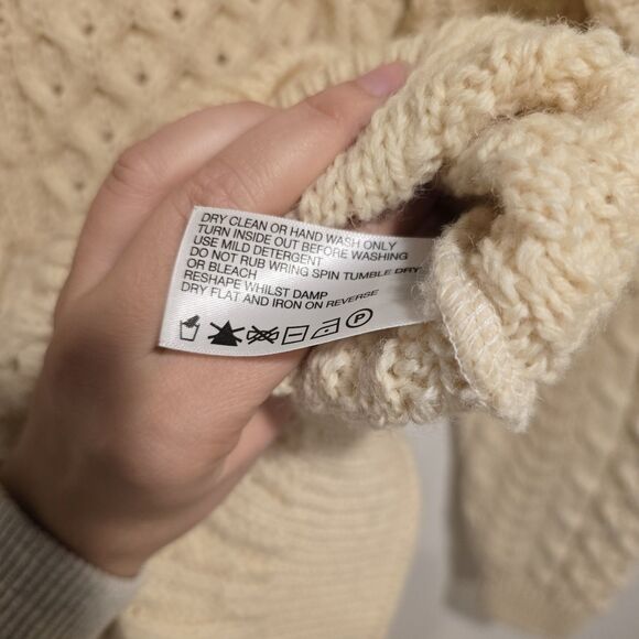 Vintage Orvis Cable Knit Sweater Mens L Cream Wool Fisherman Crew Neck Ireland - Picture 12 of 12